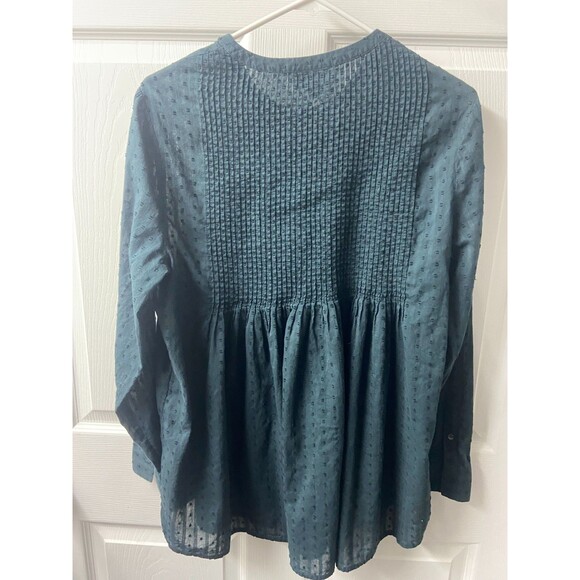 J Jill Blouse Womens Medium Black Textured Boho Peasant Long Sleeved - Picture 2 of 8